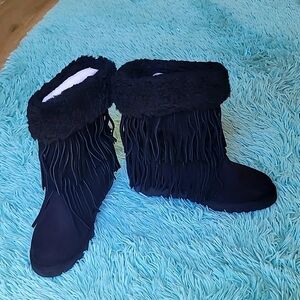 Madden Girl, black, fringed, platform boots, 9.5M